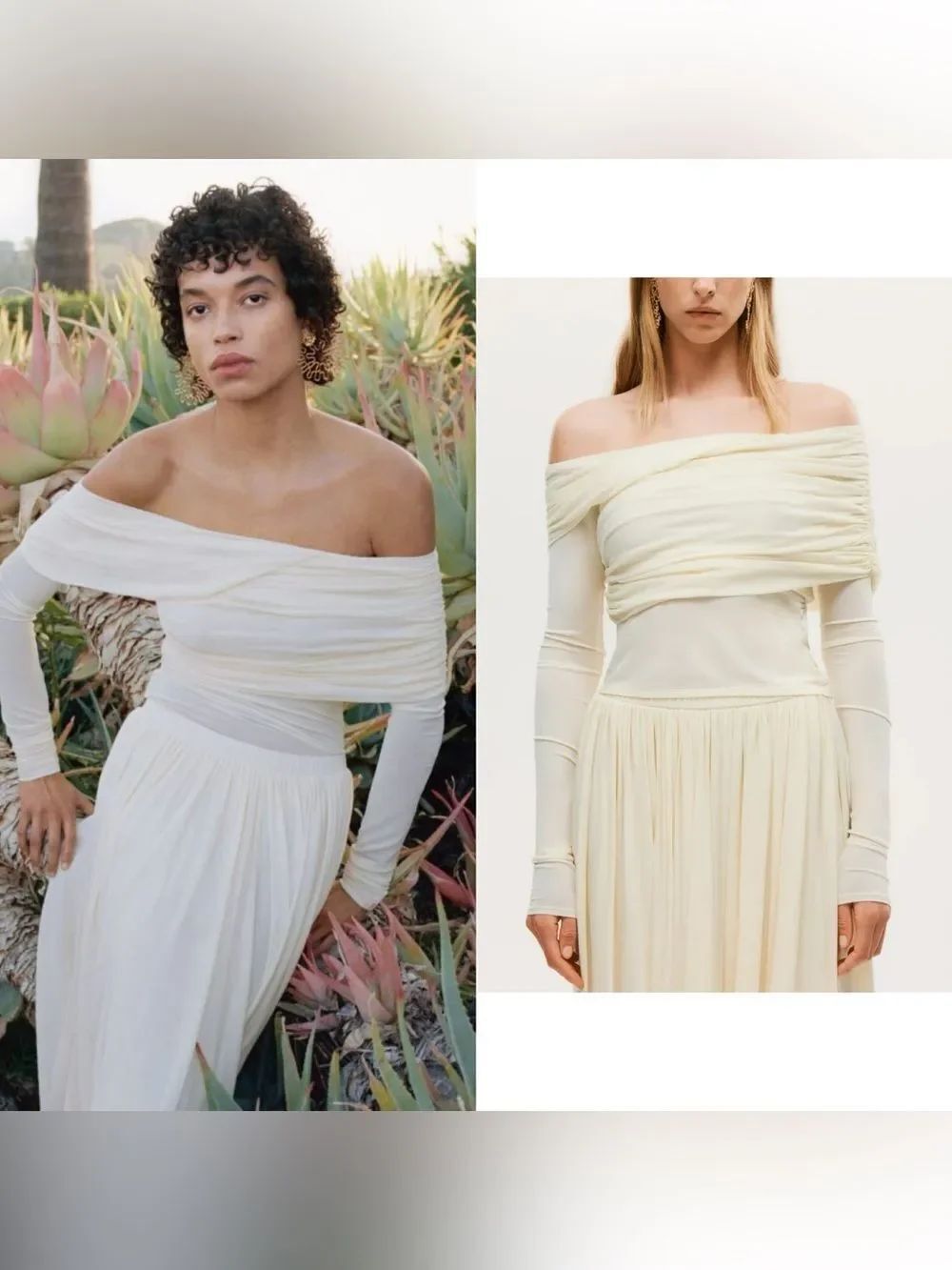 H&M studio ruched off shoulder asymmetrical top